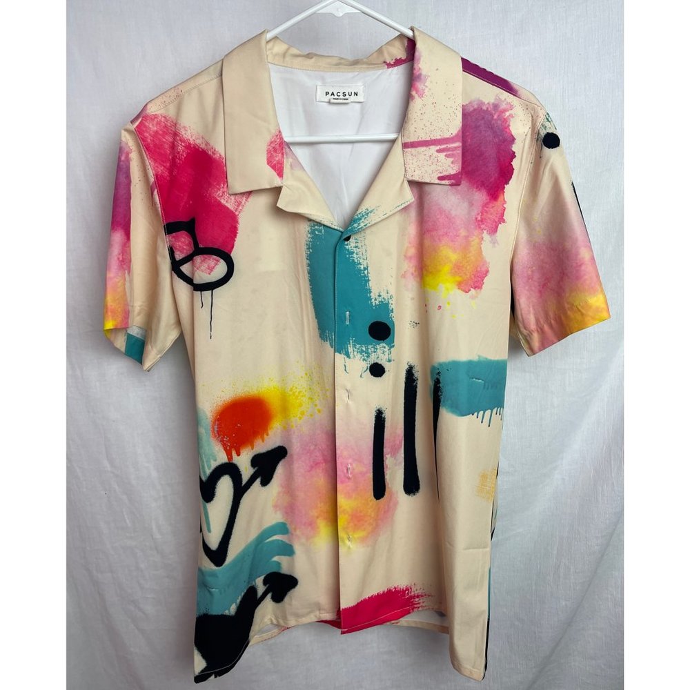 PACSUN Graffiti Button Up Shirt [MEN'S SIZE SMALL]